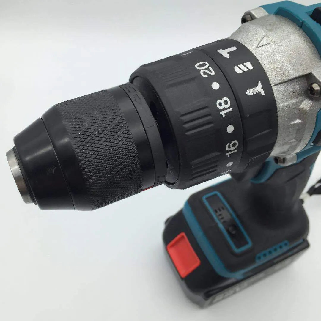Cordless 21V electric impact drill with 13mm chuck and lithium battery pack