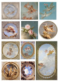 Pack of 11 European angel mural character stickers ranging from 4 to 9 cm in size.