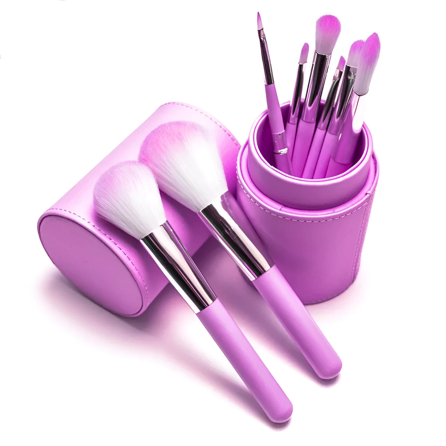 8-piece makeup brush set with nylon bristles, wooden handles, foundation blush and eye shadow brushes in multiple colours
