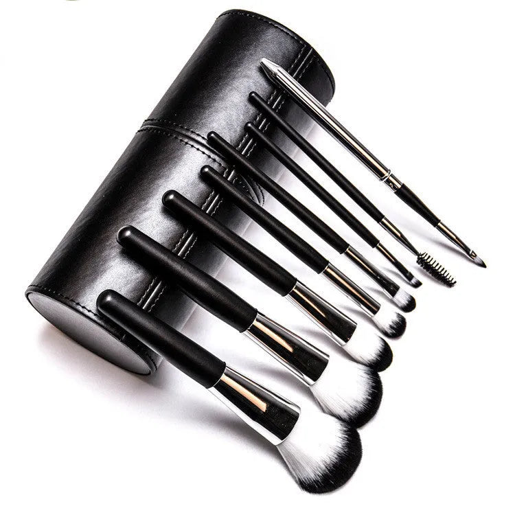 8-piece makeup brush set with nylon bristles, wooden handles, foundation blush and eye shadow brushes in multiple colours