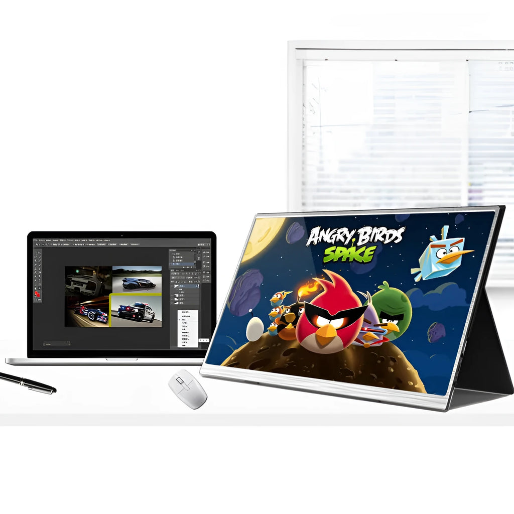 15-inch ultra-thin portable display with split screen functionality and included cables
