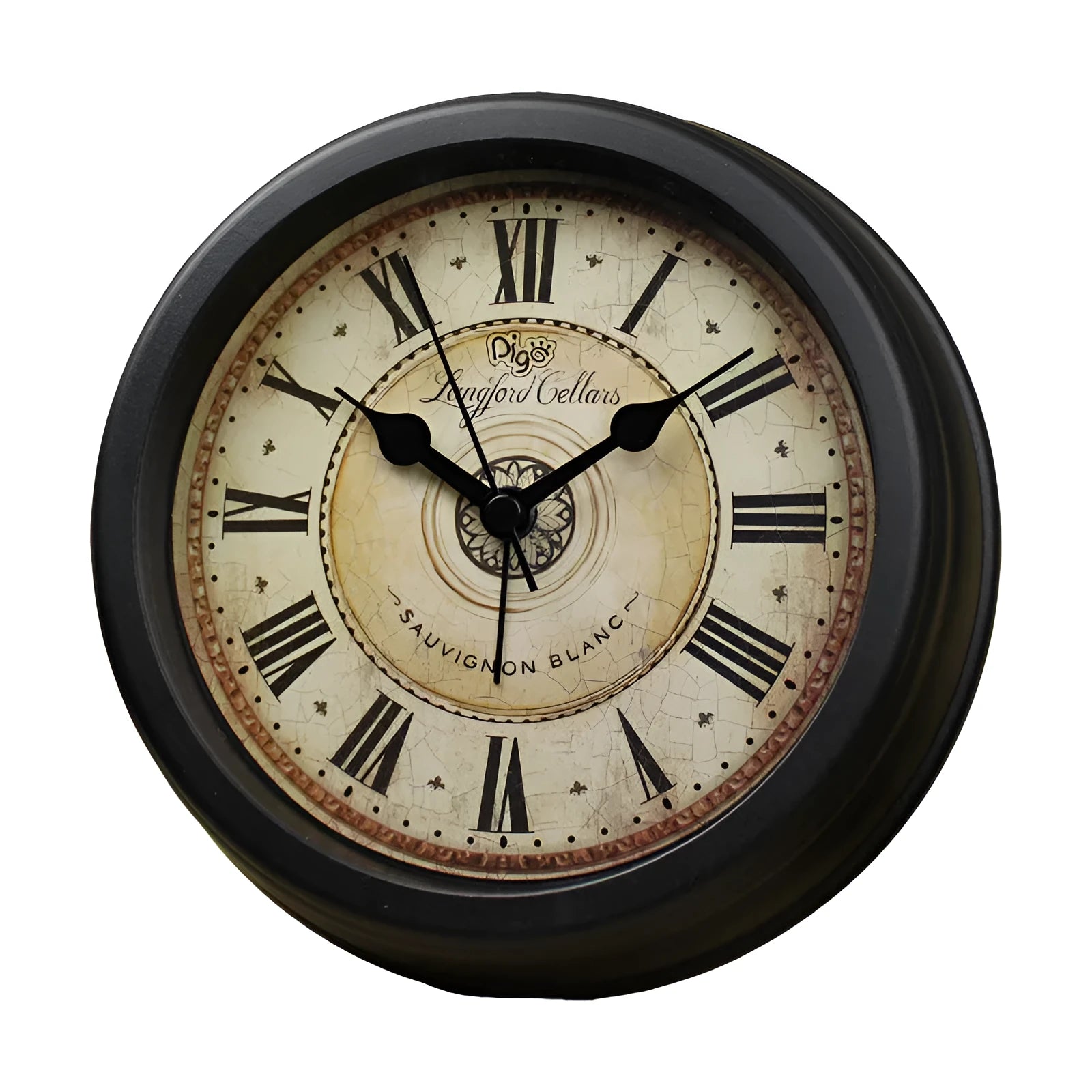 European style retro desk clock with round plastic shell and silent alarm functionality