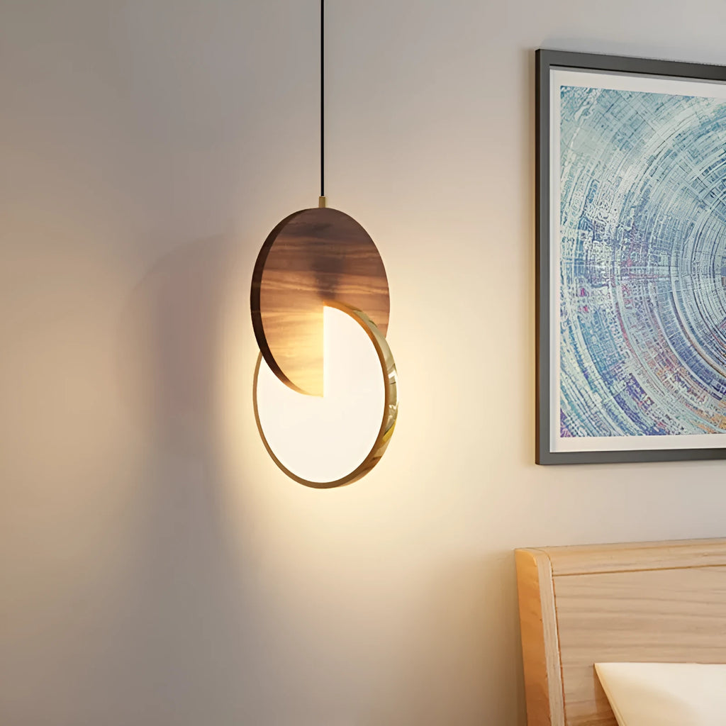Long-line walnut wood wall chandelier with warm white light for bedroom or study