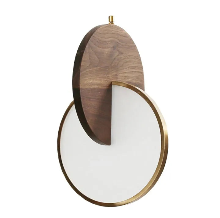 Long-line walnut wood wall chandelier with warm white light for bedroom or study