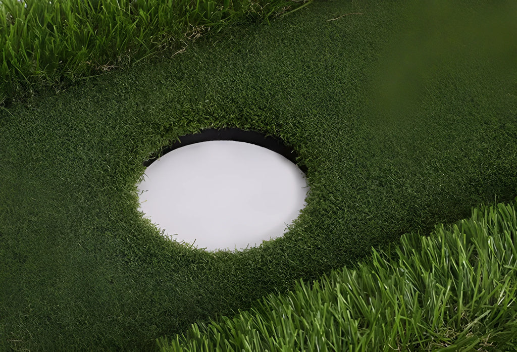 Green artificial turf golf training mat on a high elastic EVA base, shown in a customisable size.