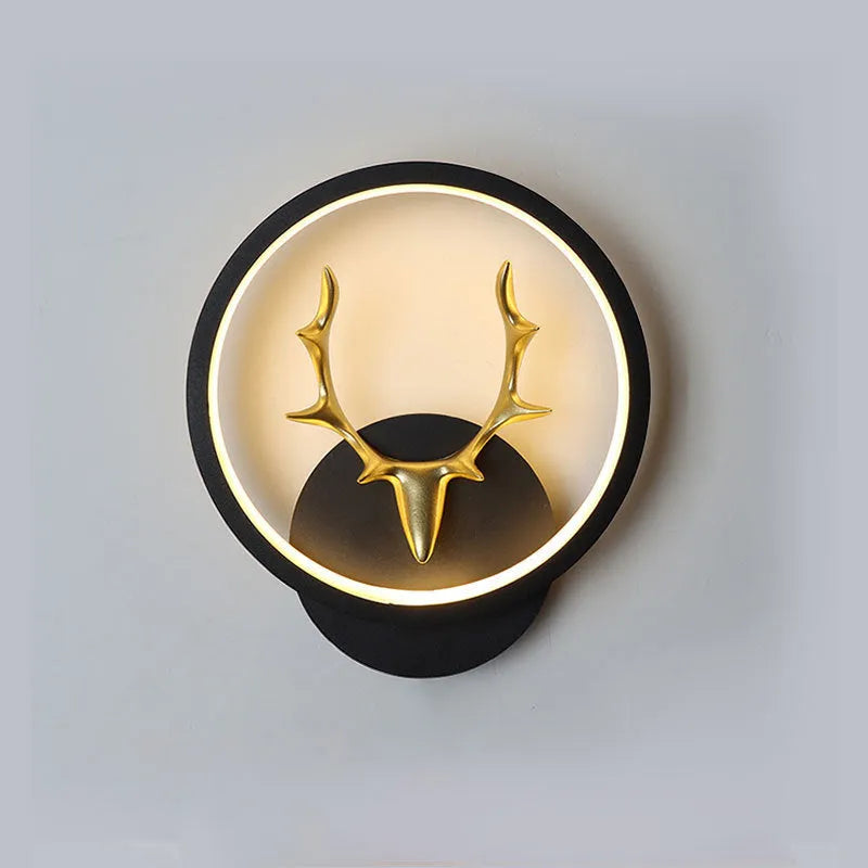 Nordic-style deer head wall lamp with antler design and remote control for dimmable lighting.