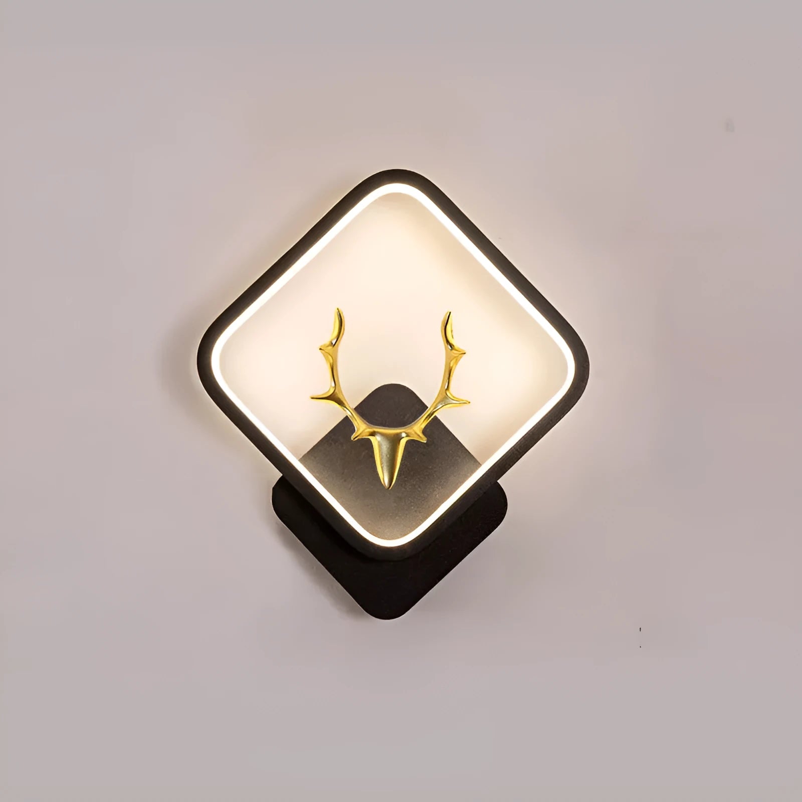 Nordic-style deer head wall lamp with antler design and remote control for dimmable lighting.