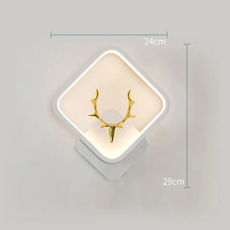 Nordic-style deer head wall lamp with antler design and remote control for dimmable lighting.