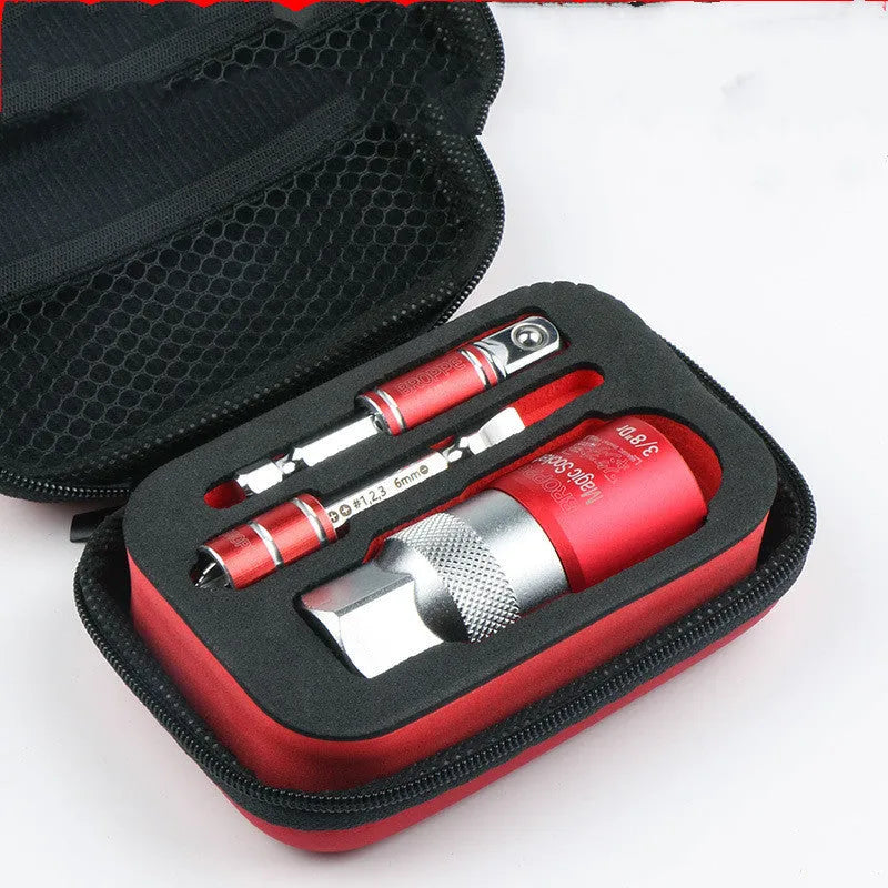 Red metric socket set with 7-19mm and 9-21mm universal sleeves and wrench