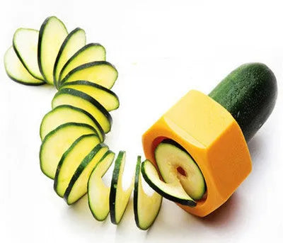 Yellow and green ABS plastic spiral vegetable cutter for kitchen use