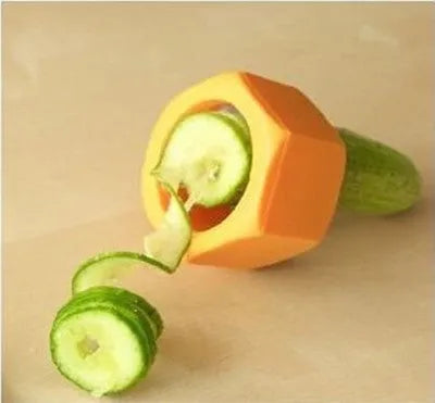 Yellow and green ABS plastic spiral vegetable cutter for kitchen use