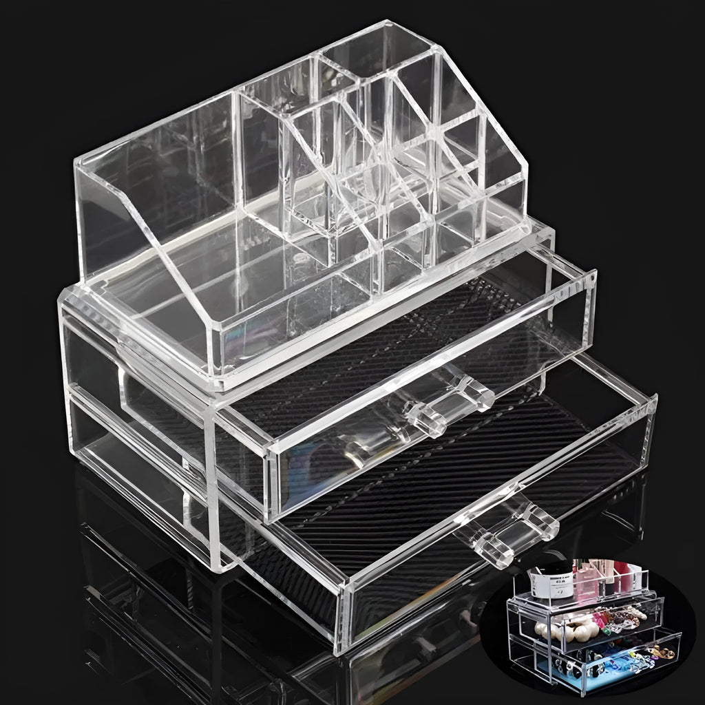 Clear acrylic foldable storage box with 18 litre capacity for makeup organisation