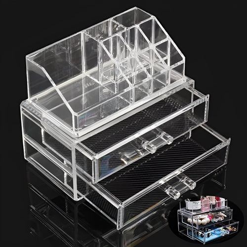Clear acrylic foldable storage box with 18 litre capacity for makeup organisation