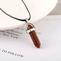 Natural stone bullet hexagon pillar pendant necklace on wax rope cord with extension chain