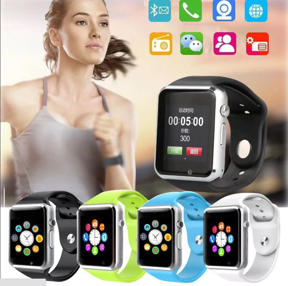 Android smartwatch with 1.54-inch screen showing watch face, available in eight colours with camera and SIM card slot