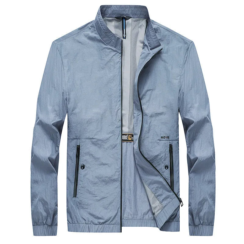 Kentino men's thin blue summer city shirt made from 100% polyester on a hanger.