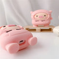 Sweater pink pig cartoon design silicone cover for Apple AirPods 1, 2 and Pro cases with an attached metal hook.