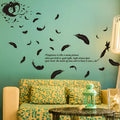 Black feather angel three generations design removable wall sticker measuring 50 by 70 centimetres.