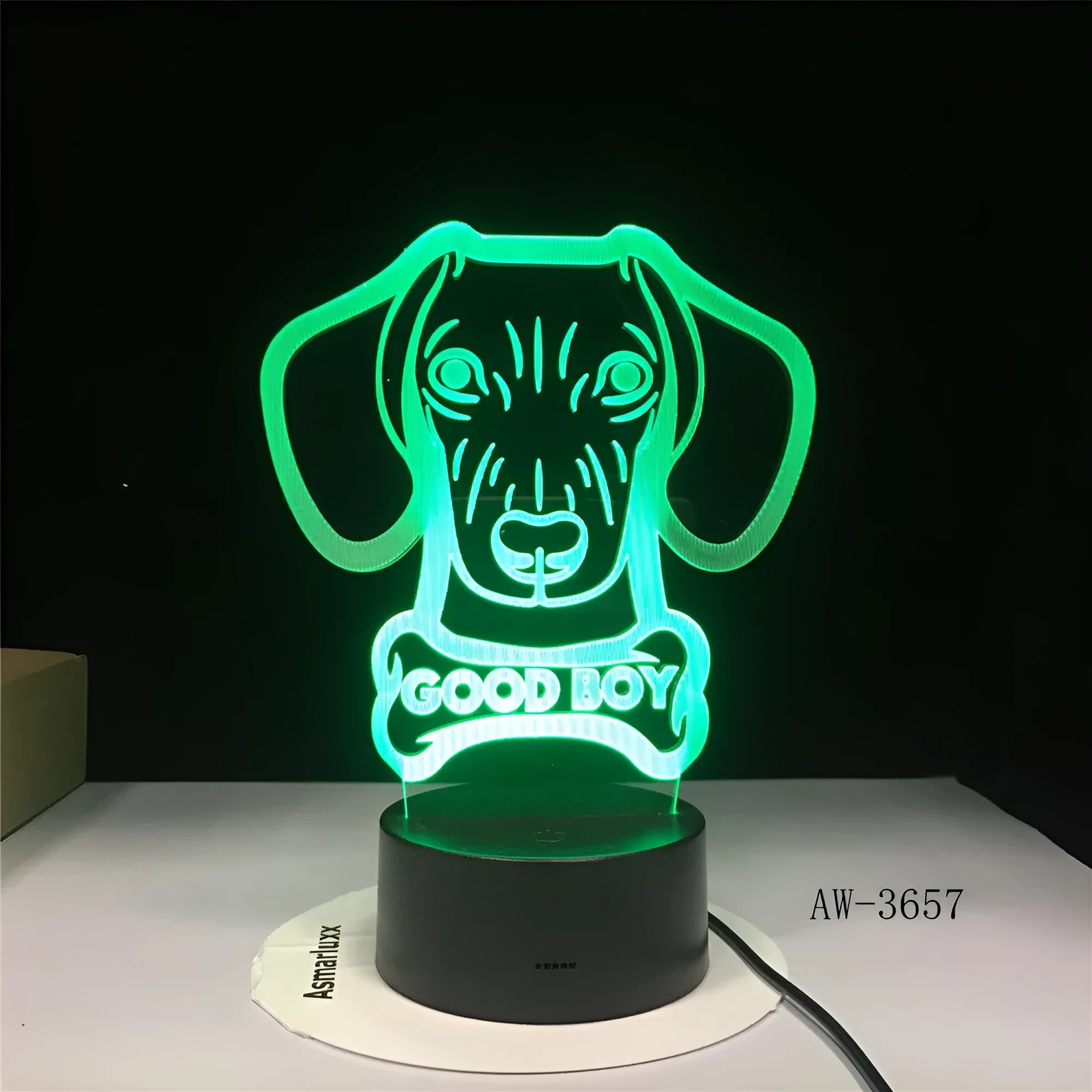 Remote control touch LED table lamp with colourful gradient acrylic shade on a black ABS base.