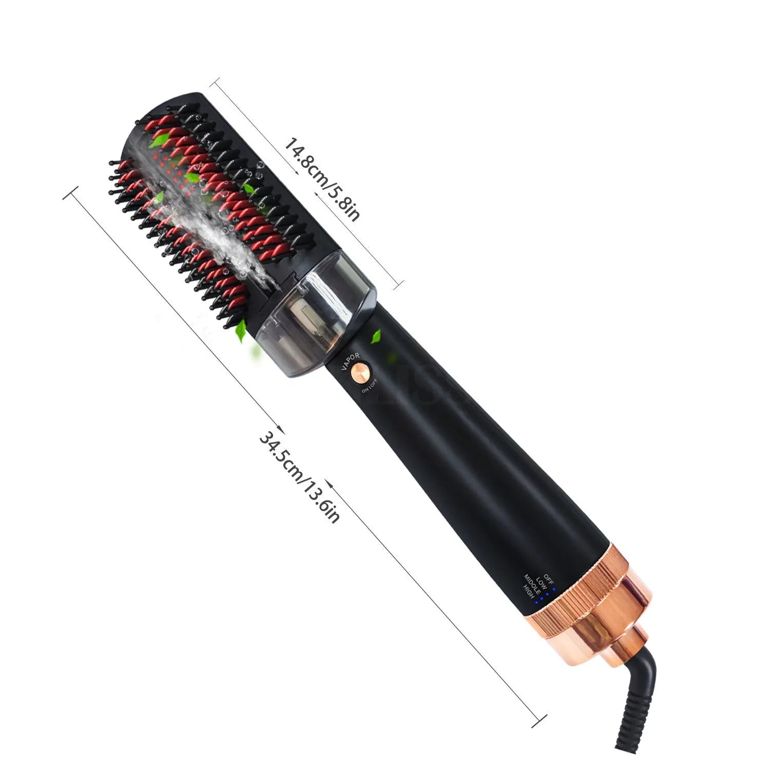 Black and pink tourmaline ceramic infrared hot air comb hair styler on a white background.