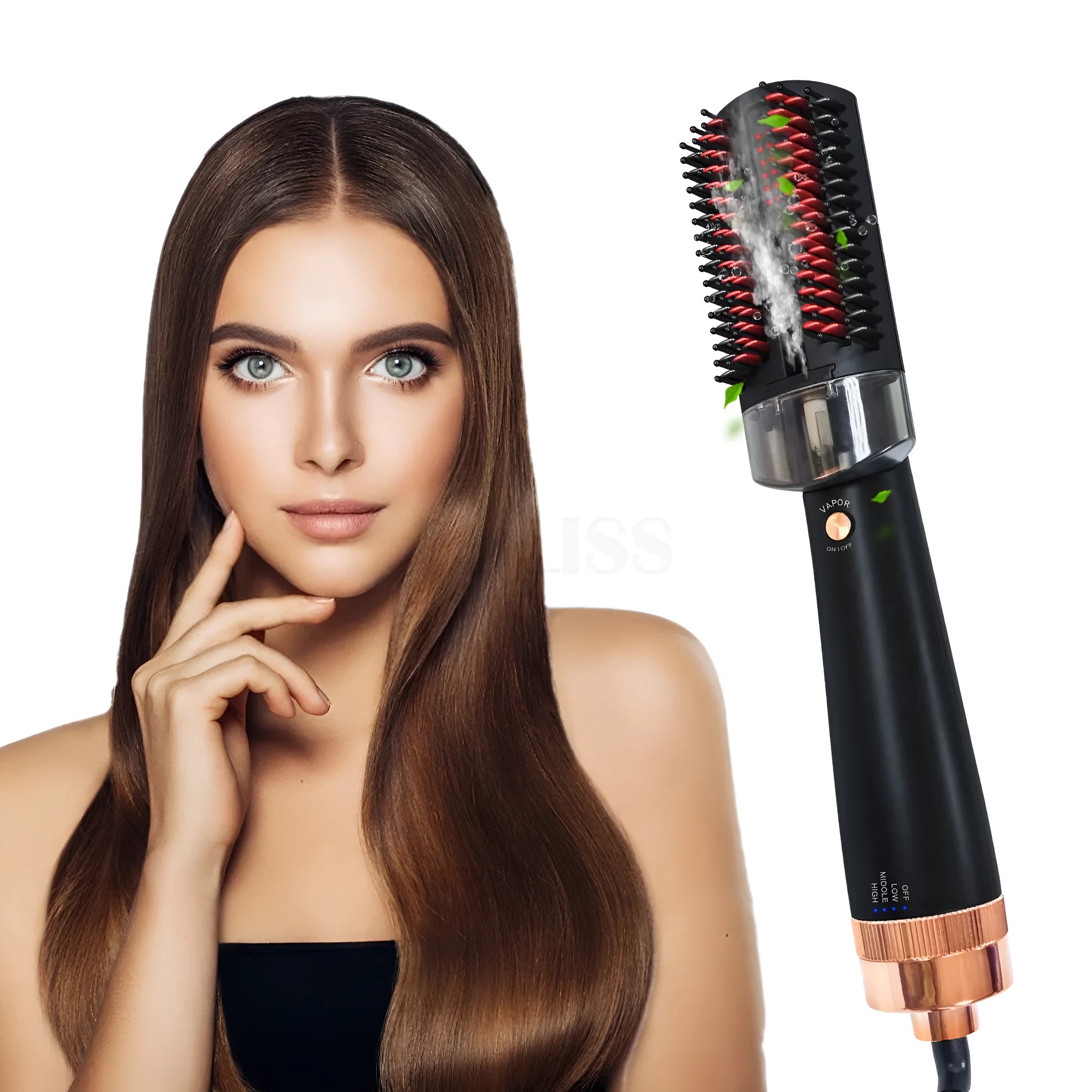 Black and pink tourmaline ceramic infrared hot air comb hair styler on a white background.
