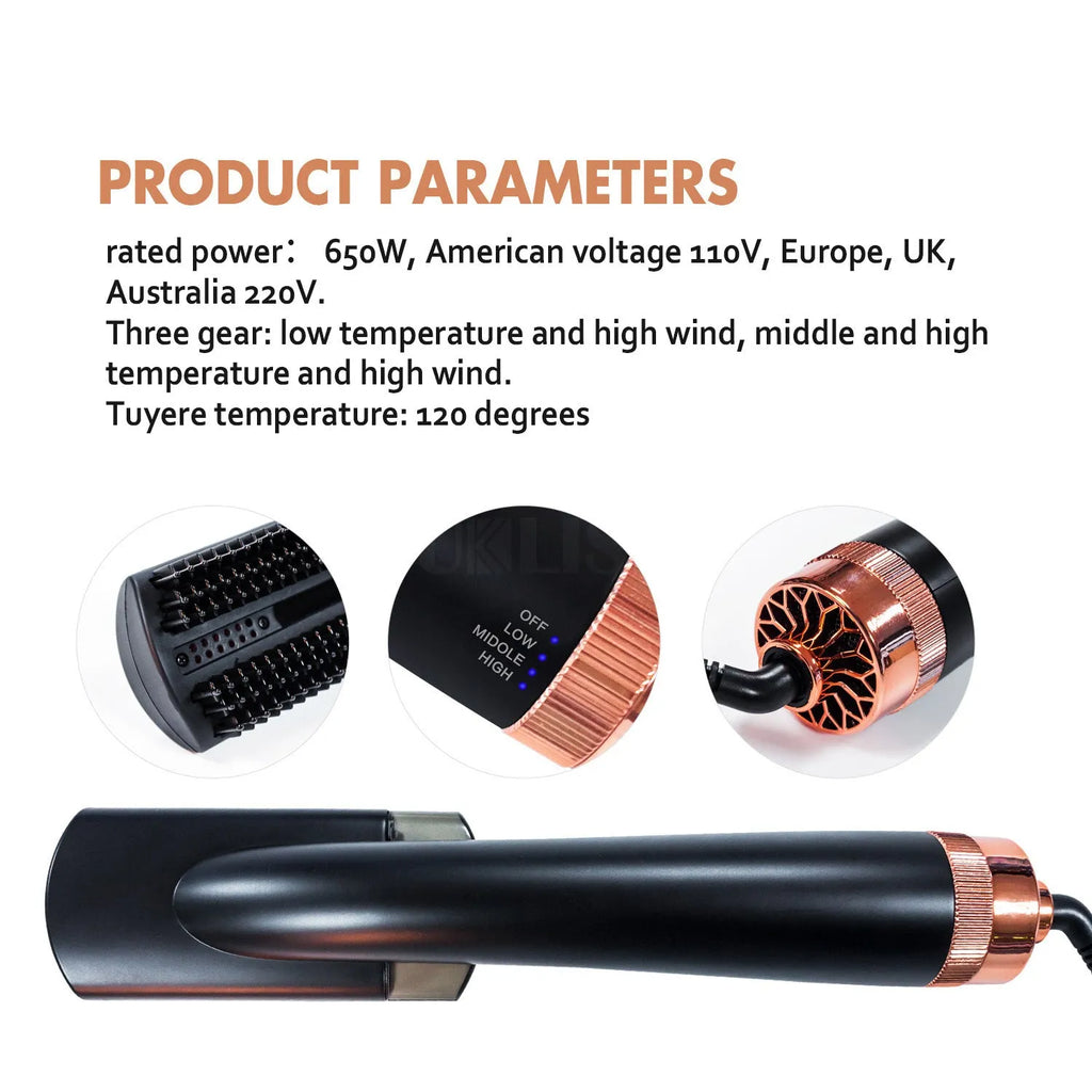 Black and pink tourmaline ceramic infrared hot air comb hair styler on a white background.