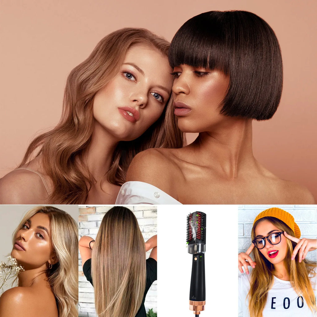 Black and pink tourmaline ceramic infrared hot air comb hair styler on a white background.