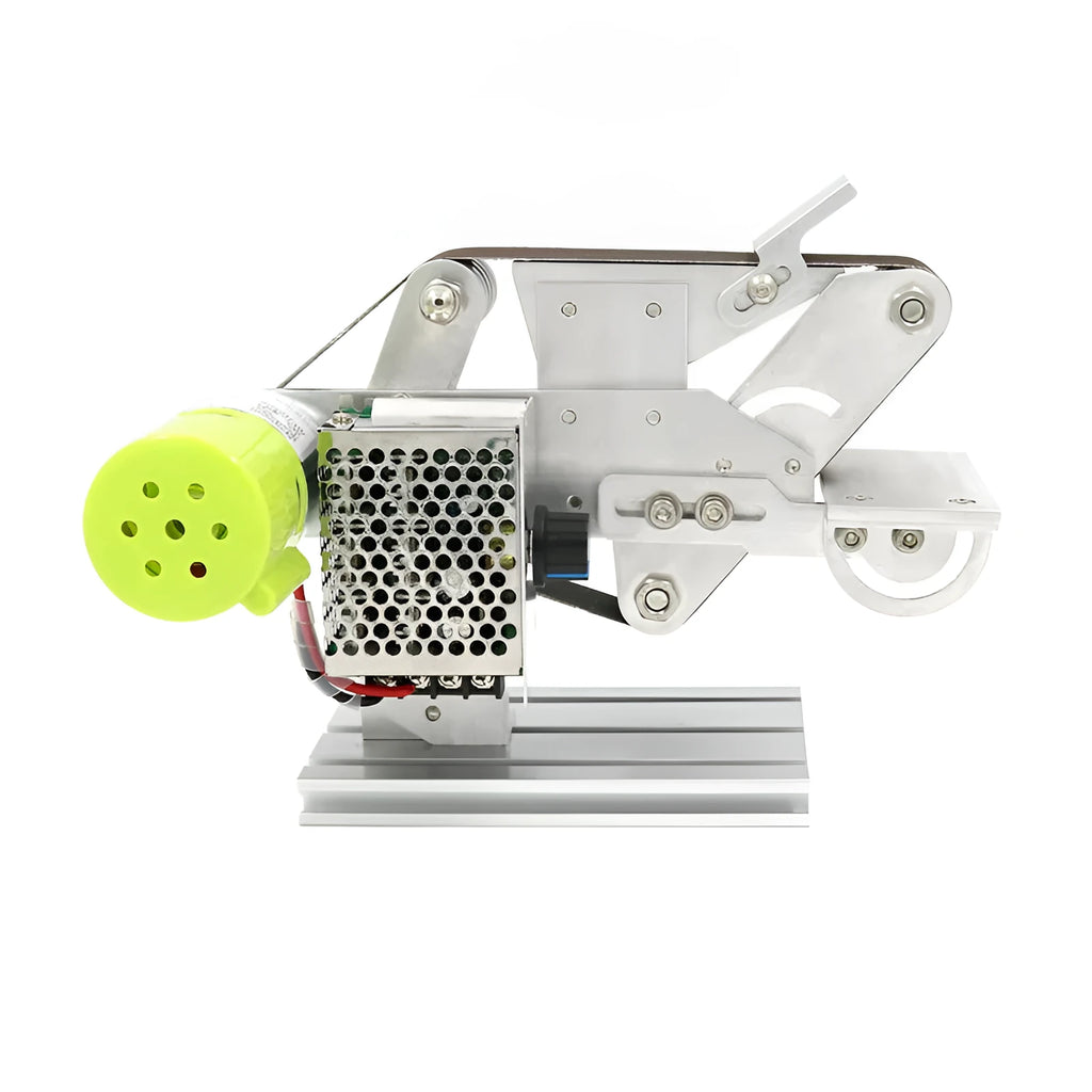 Model 895 desktop multifunctional belt sharpening machine with angle-adjusting head on a workbench.