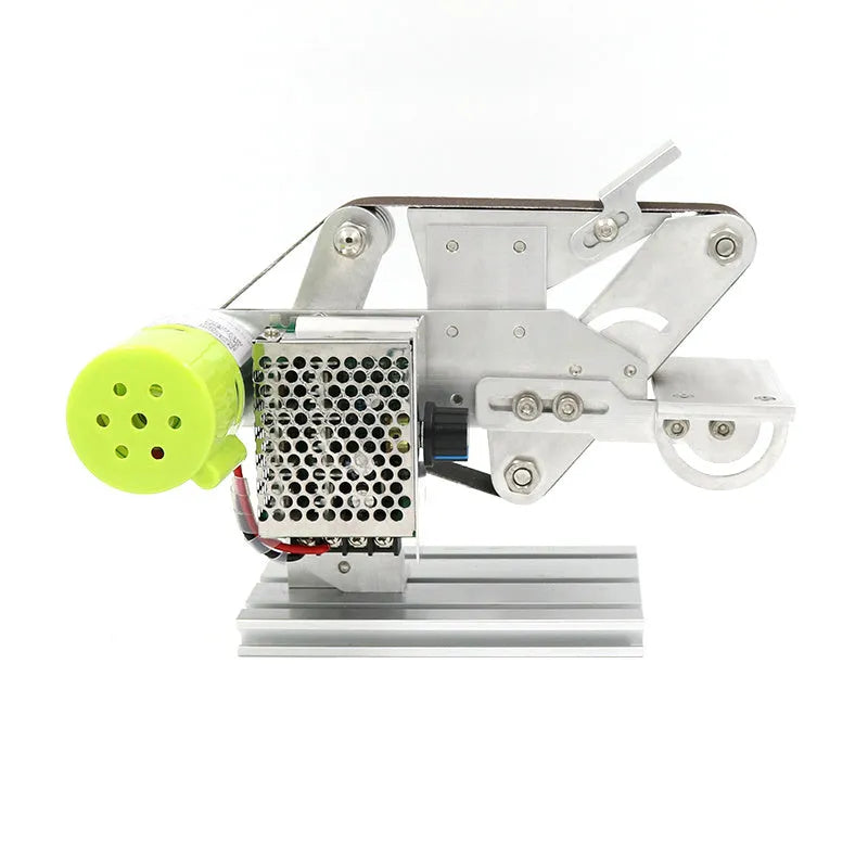 Model 895 desktop multifunctional belt sharpening machine with angle-adjusting head on a workbench.