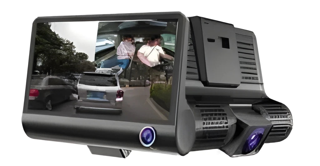 4-inch car 360 panoramic driving recorder with three-lens system and reversing image display on front windshield
