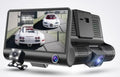 4-inch car 360 panoramic driving recorder with three-lens system and reversing image display on front windshield