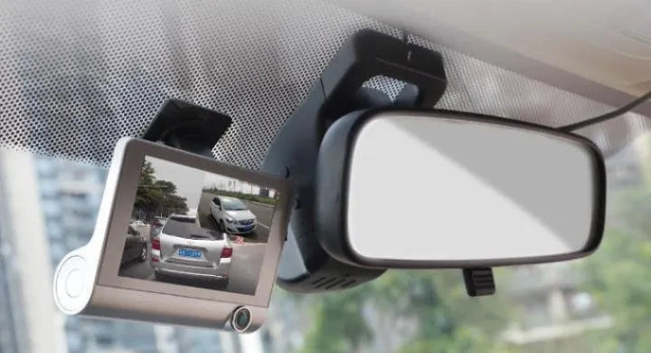 4-inch car 360 panoramic driving recorder with three-lens system and reversing image display on front windshield