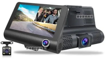 4-inch car 360 panoramic driving recorder with three-lens system and reversing image display on front windshield