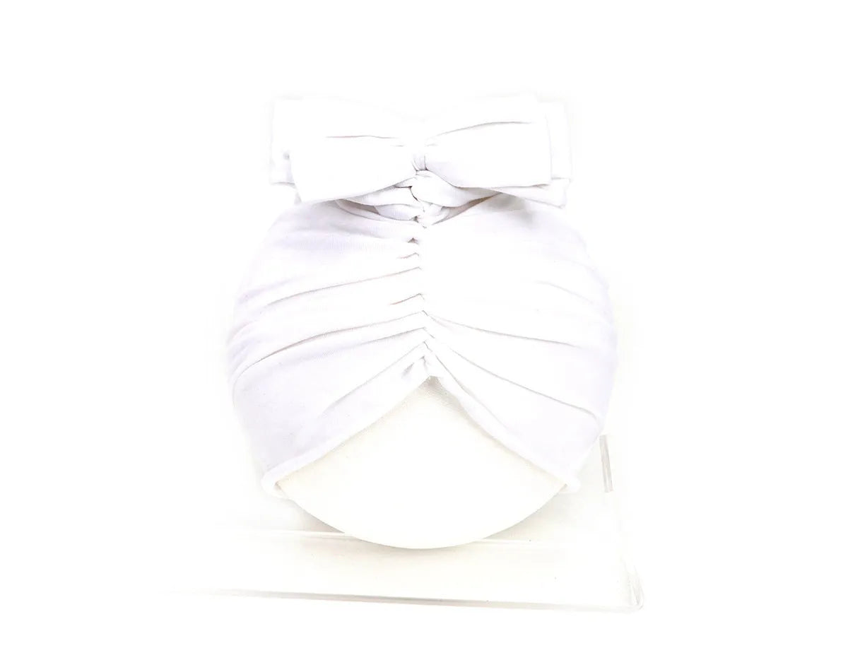 Soft knitted acrylic baby girl turban hat in solid colour, fits head sizes 35-48cm for ages 0-28 months