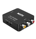 AV to HDMI converter unit with attached 0.5 metre HDMI cable in white or black colour