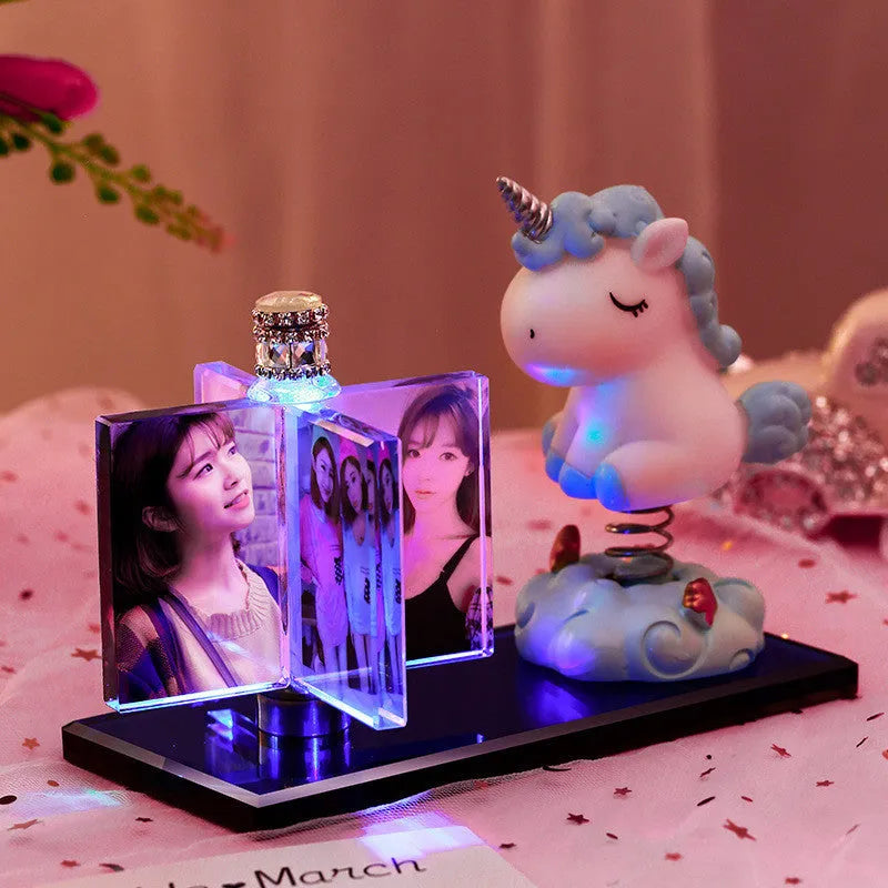 Handmade custom photo crystal car perfume decoration luminous colour-changing scented air vent accessory in girly heart style