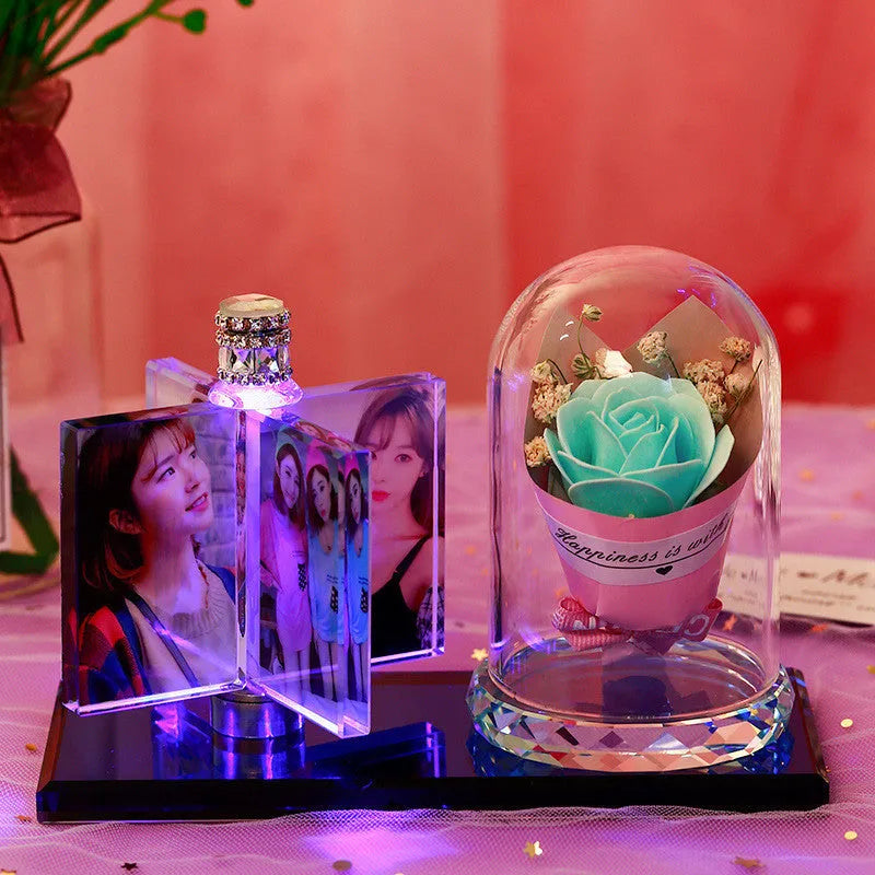 Handmade custom photo crystal car perfume decoration luminous colour-changing scented air vent accessory in girly heart style