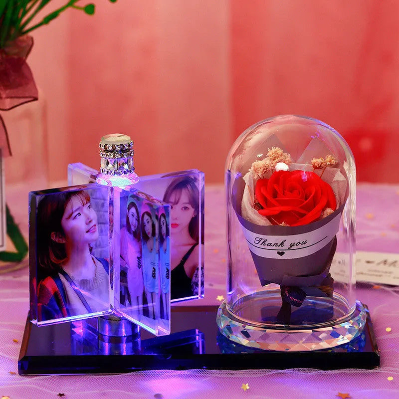 Handmade custom photo crystal car perfume decoration luminous colour-changing scented air vent accessory in girly heart style