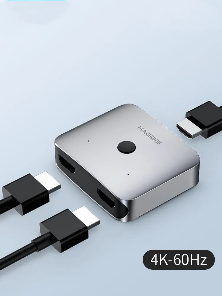 Grey Haibeisi HDMI 1.2 switcher device for splitting one video source to two monitors or TVs.