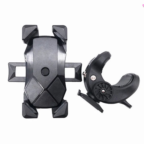 Black anti-fall telescopic bicycle phone bracket mounted on handlebar with four-claw grip
