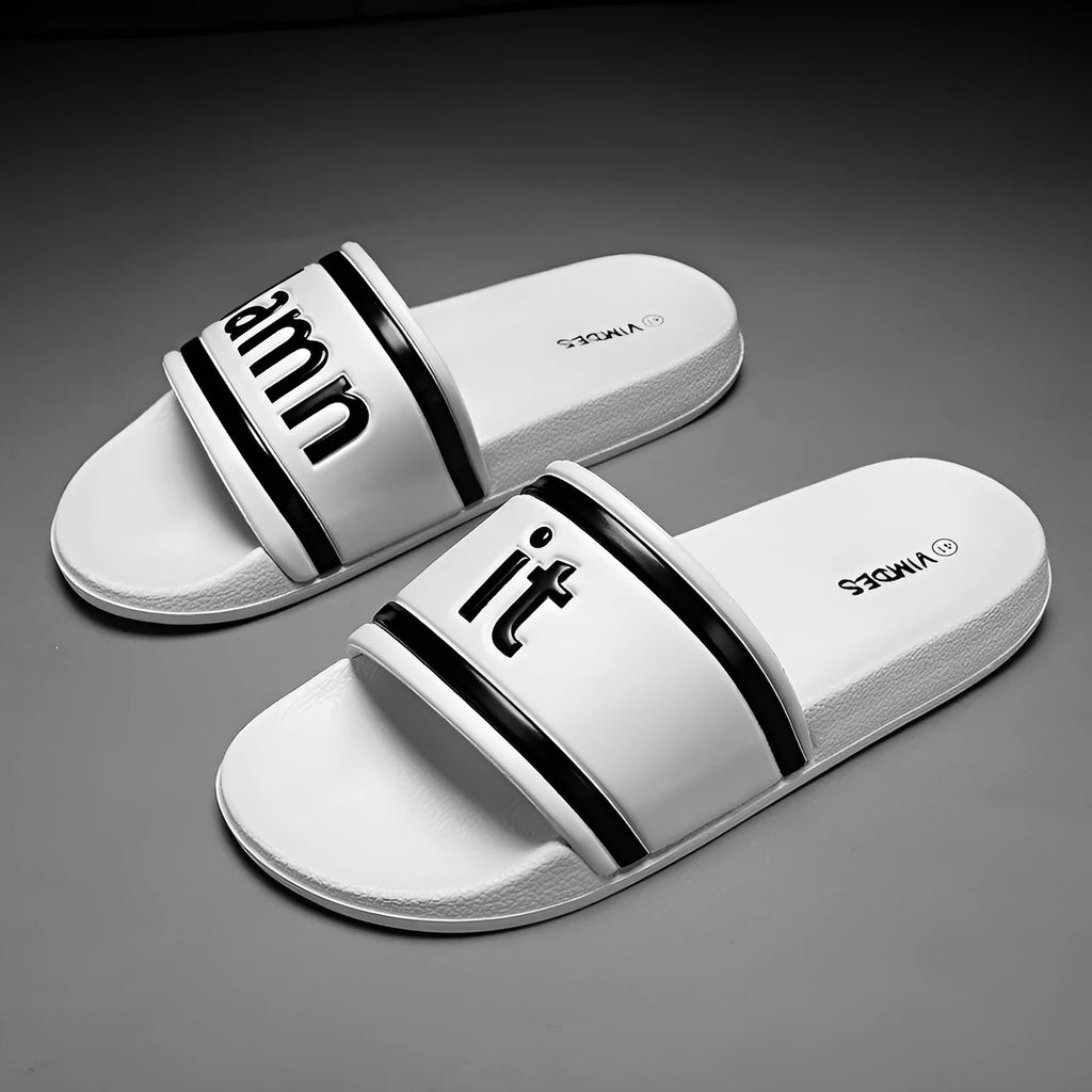 Men's large size black flip-flop slippers with PVC upper and sole, breathable design for outdoor beach use