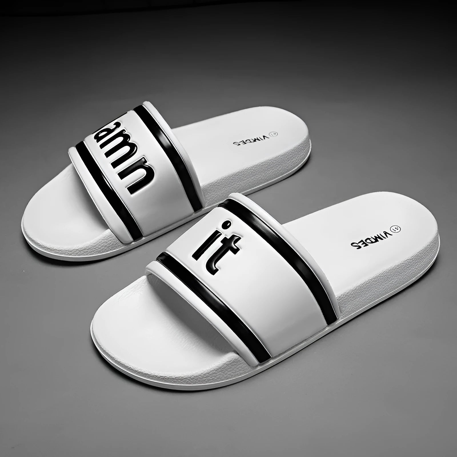 Men's large size black flip-flop slippers with PVC upper and sole, breathable design for outdoor beach use