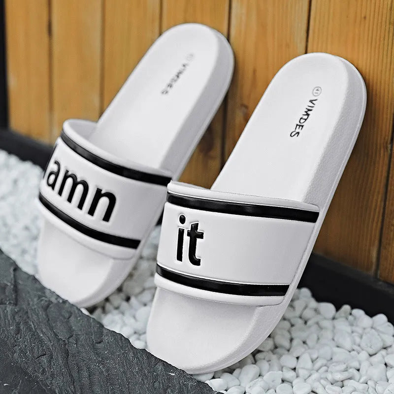 Men's large size black flip-flop slippers with PVC upper and sole, breathable design for outdoor beach use
