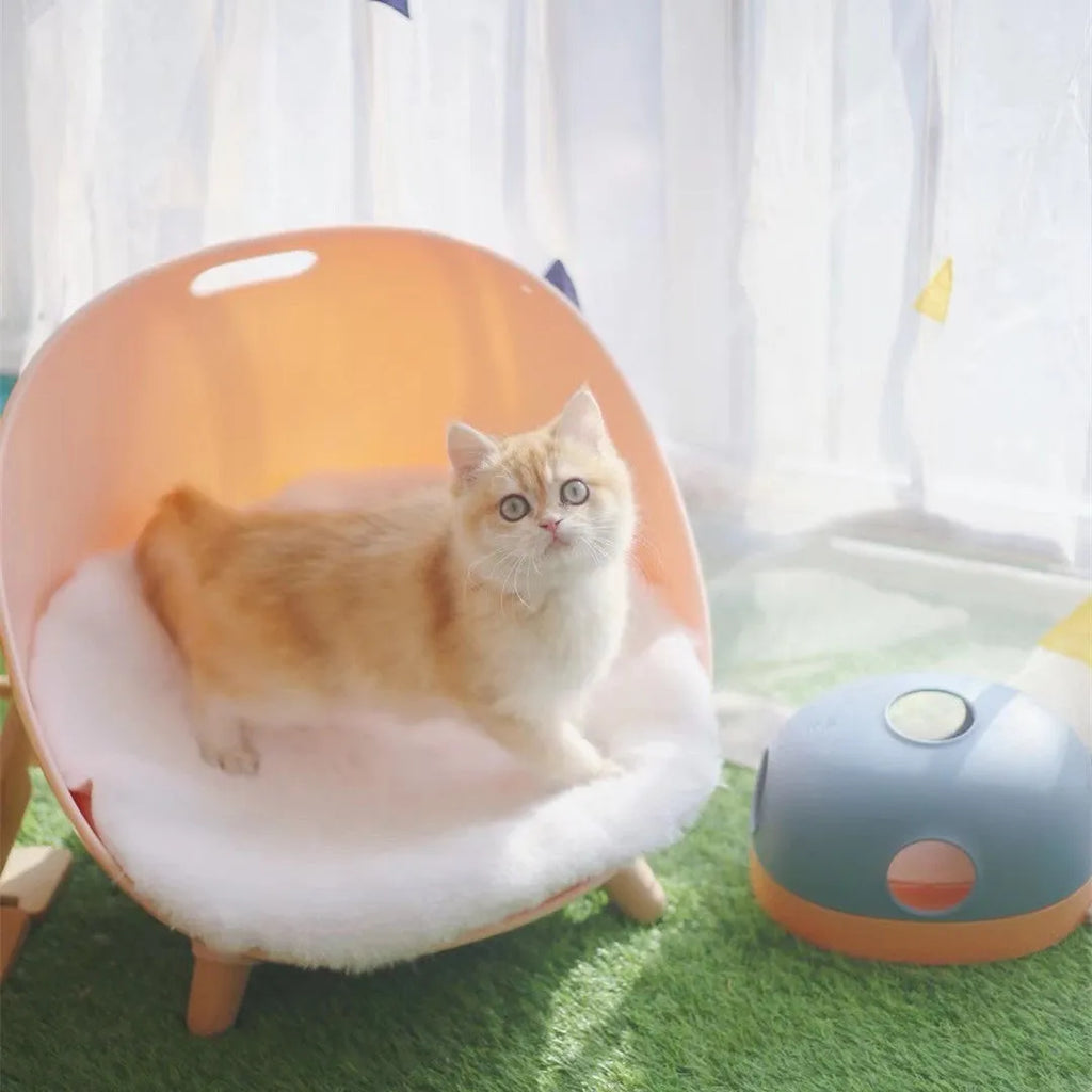 Mochi Dong Dong Le cat turntable toy in avocado green, blue gray, and pink purple colour options, made from PP and TPE materials