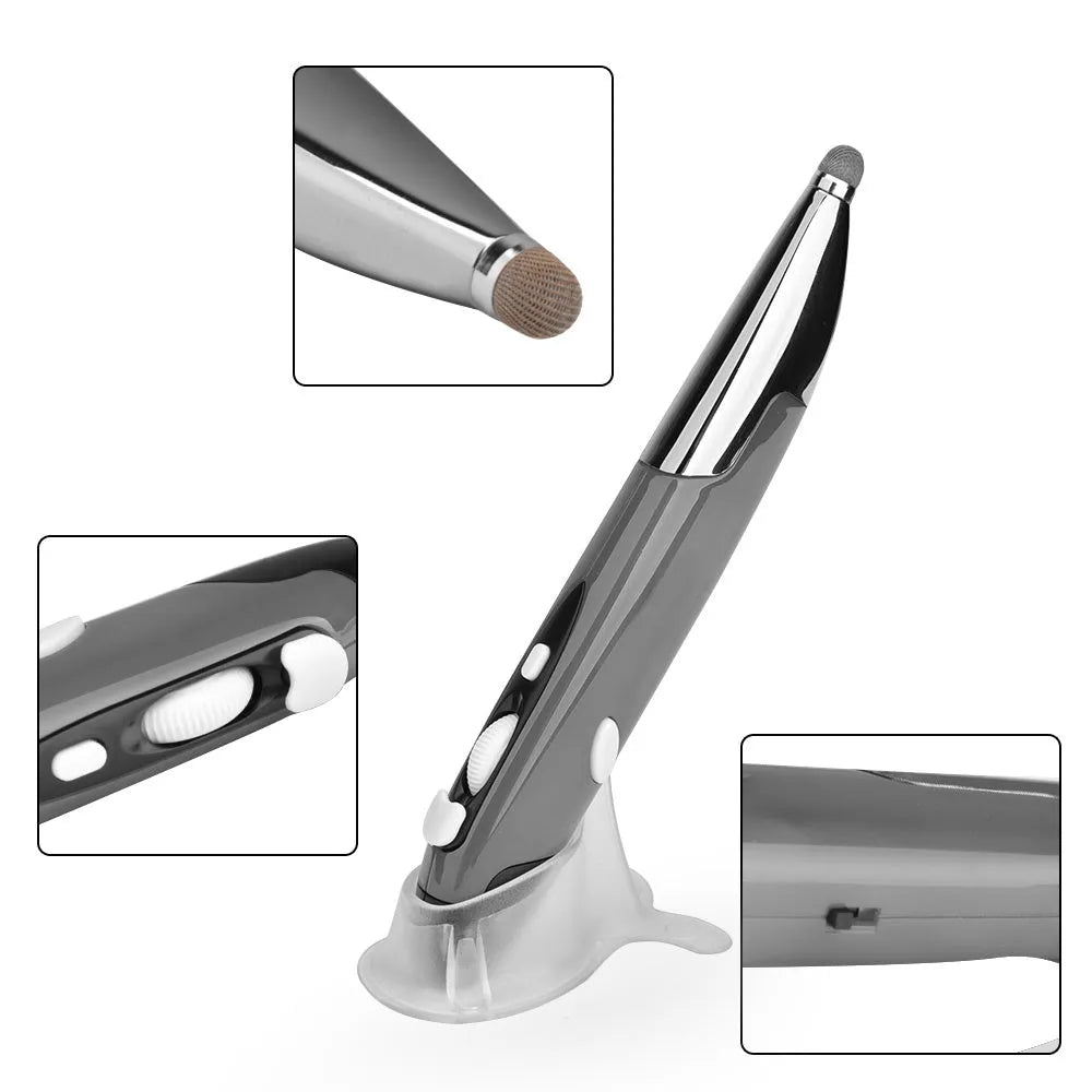 Pen-shaped wireless optical mouse with 1600 DPI in red, blue, and grey colour options