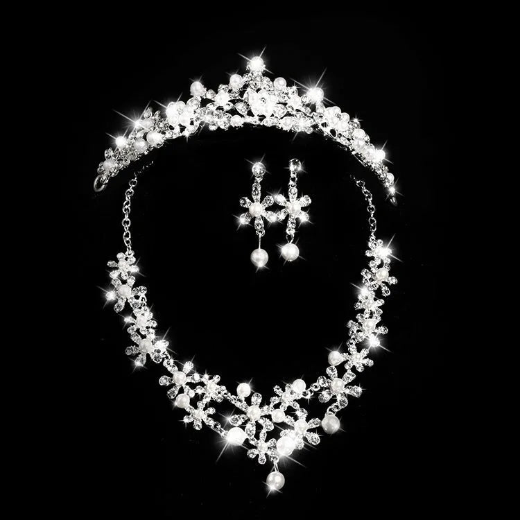Silver alloy bridal crown with diamond-encrusted detailing, semicircle shape, 40cm size
