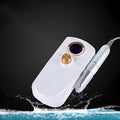 White rechargeable nail polisher with acrylic body, low noise control buttons, and EU plug for portable at-home nail grooming