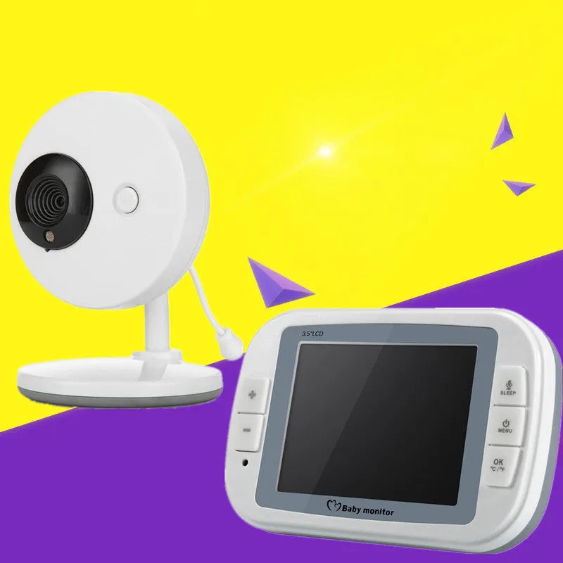 White 3.5 inch digital wireless baby monitor with display showing nursery scene