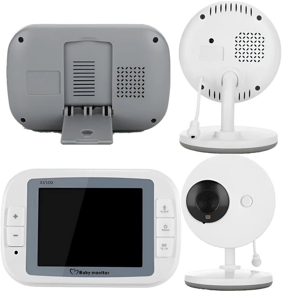 White 3.5 inch digital wireless baby monitor with display showing nursery scene