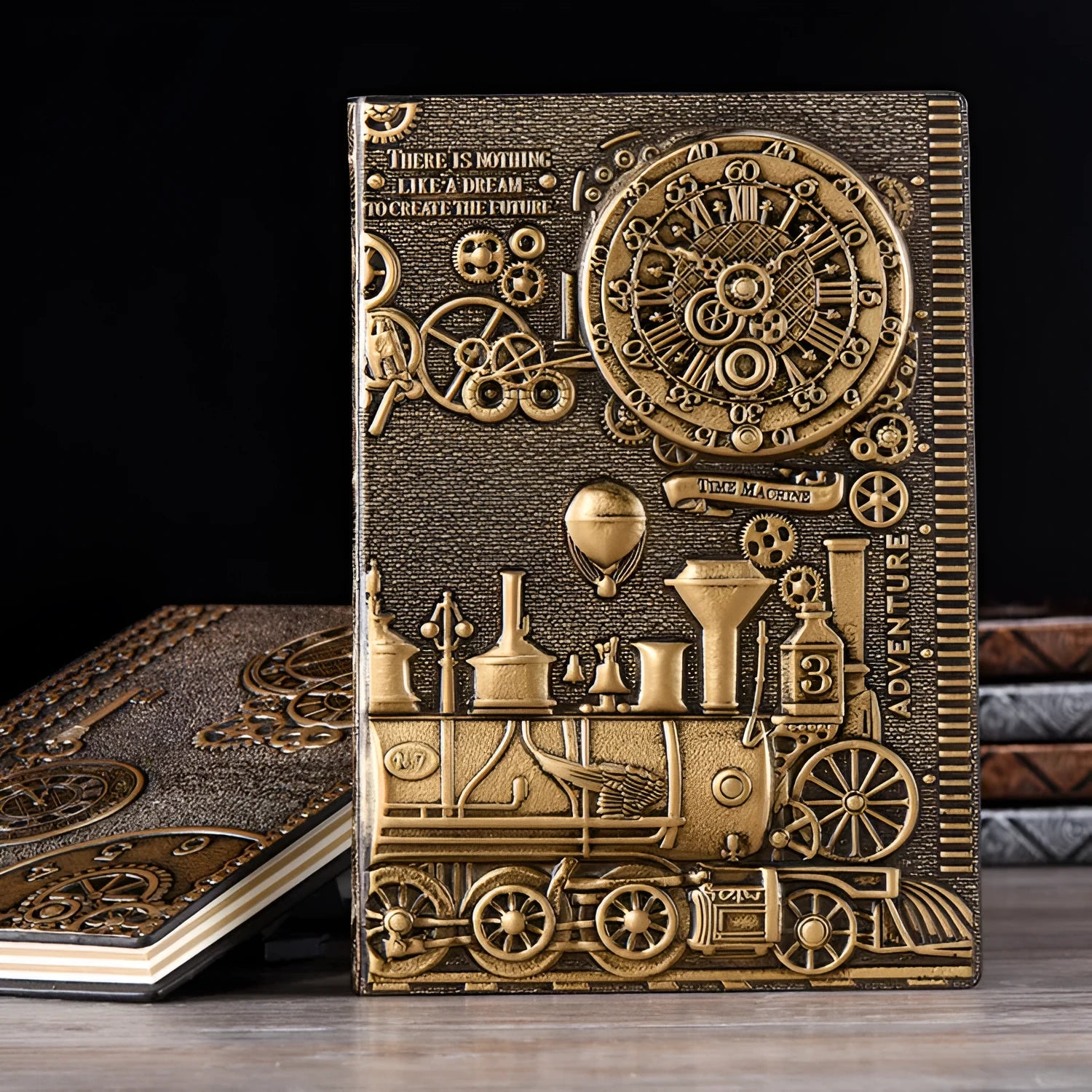 European relief embossed leather cover notepad diary in green bronze, red bronze, or silver.